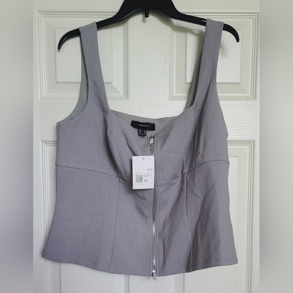 Forever 21 Light Gray Zip-Up Top